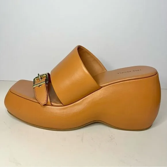 Free People Mila Minimal Leather Wedge Platform Sandal In Vacchetta Size 9.5 NIB