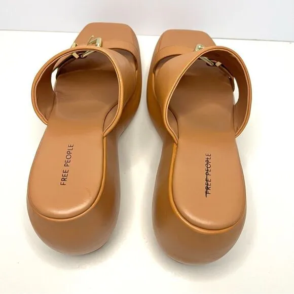 Free People Mila Minimal Leather Wedge Platform Sandal In Vacchetta Size 9.5 NIB