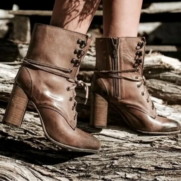 Freebird By Steven Hollis Lace Up Leather Heeled Boots