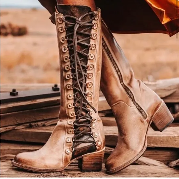 FREEBIRD Chapelle: Brown Leather Lace-Up Boots