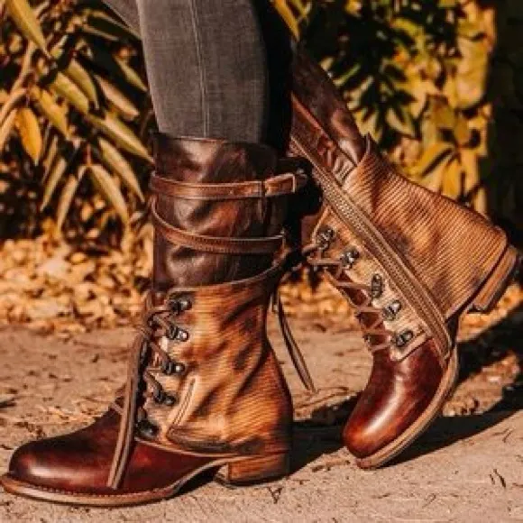 FREEBIRD RAVI Copper Multi Brown Leather Lace-Up Combat Boots