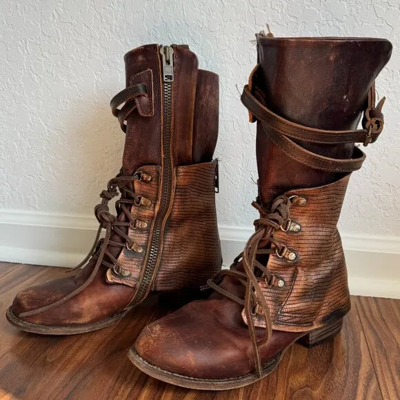 FREEBIRD RAVI Copper Multi Brown Leather Lace-Up Combat Boots