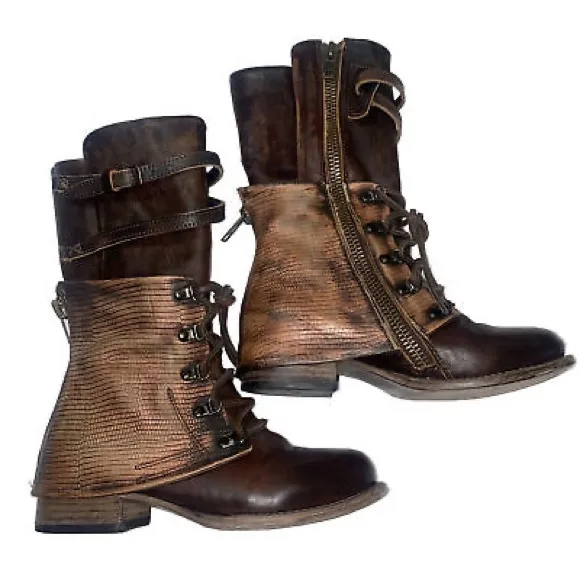 FREEBIRD RAVI Copper Multi Brown Leather Lace-Up Combat Boots
