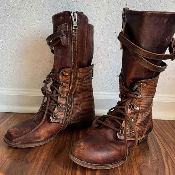 FREEBIRD RAVI Copper Multi Brown Leather Lace-Up Combat Boots