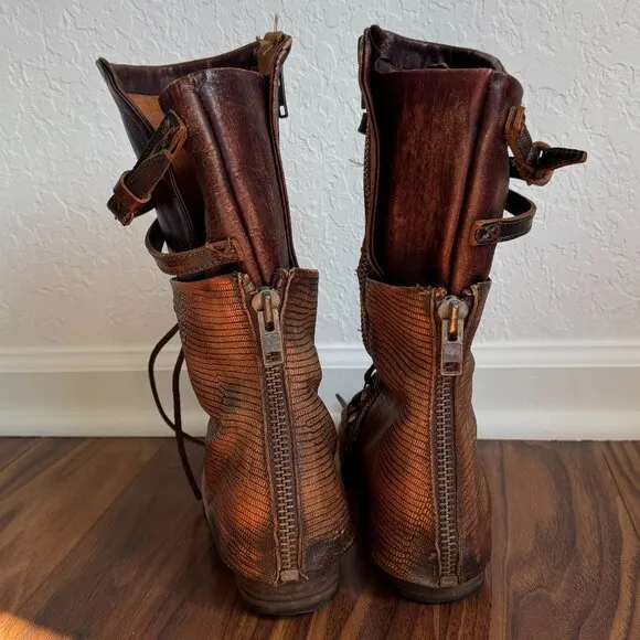 FREEBIRD RAVI Copper Multi Brown Leather Lace-Up Combat Boots