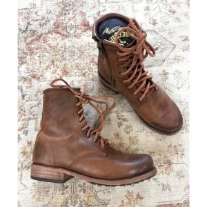 Freebird Womens Manchester Cognac Lace Up Combat Boots Distress Brown Size 9