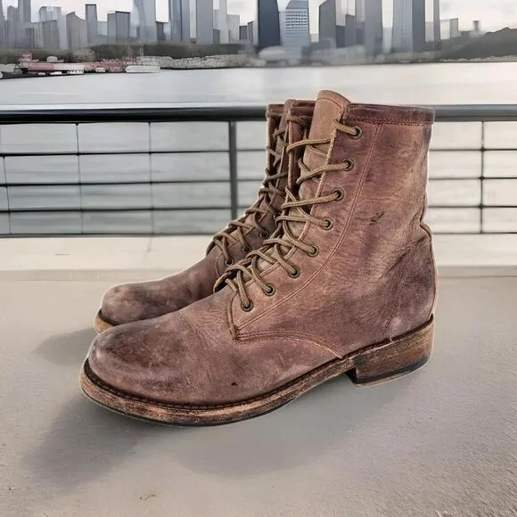 FREEBIRD BY STEVEN CHARLIE WOMENS BOOTS US 7 BROWN DISTRESS LACE-UP COMBAT BOOT