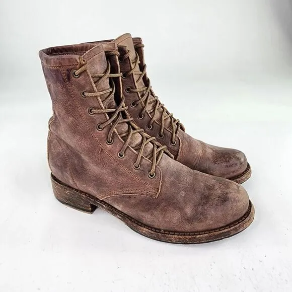 FREEBIRD BY STEVEN CHARLIE WOMENS BOOTS US 7 BROWN DISTRESS LACE-UP COMBAT BOOT