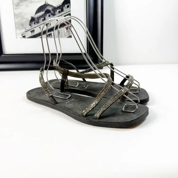 Free People Women's Rhinestone Strappy Sandals - Black, Size 40, Minimalist Chic