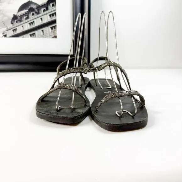 Free People Women's Rhinestone Strappy Sandals - Black, Size 40, Minimalist Chic