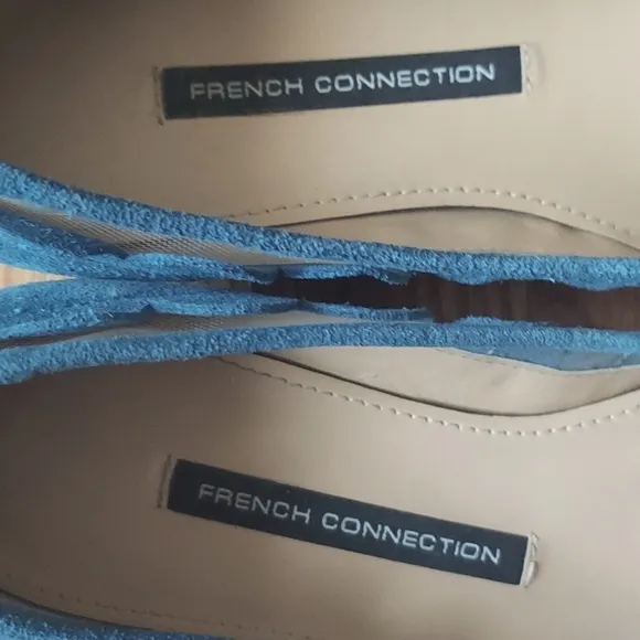French Connection Bridgit Blue Suede and Mesh Scallop Detail Flats Size 37.5