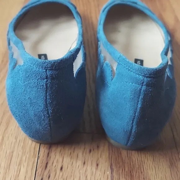 French Connection Bridgit Blue Suede and Mesh Scallop Detail Flats Size 37.5