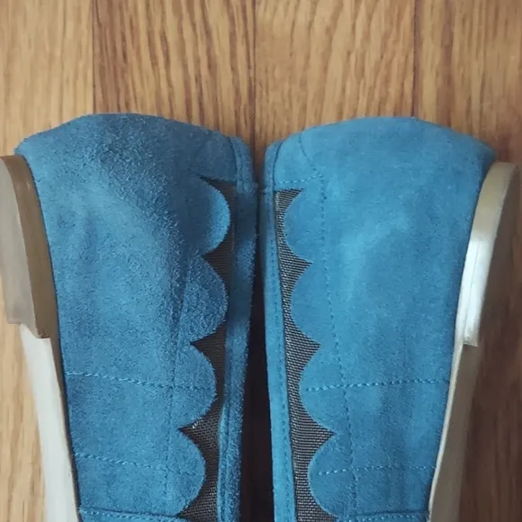 French Connection Bridgit Blue Suede and Mesh Scallop Detail Flats Size 37.5