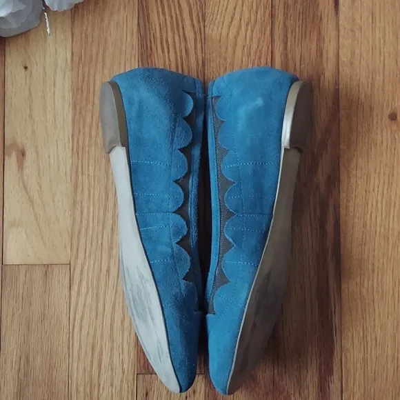 French Connection Bridgit Blue Suede and Mesh Scallop Detail Flats Size 37.5