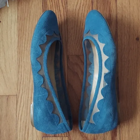 French Connection Bridgit Blue Suede and Mesh Scallop Detail Flats Size 37.5