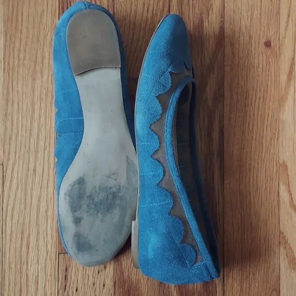 French Connection Bridgit Blue Suede and Mesh Scallop Detail Flats Size 37.5