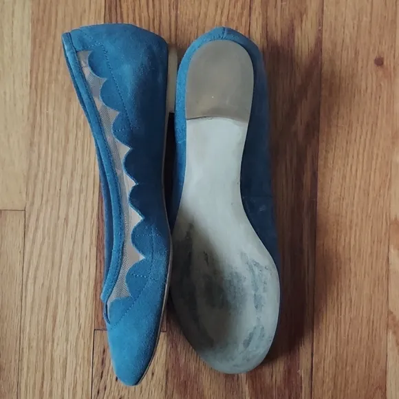 French Connection Bridgit Blue Suede and Mesh Scallop Detail Flats Size 37.5