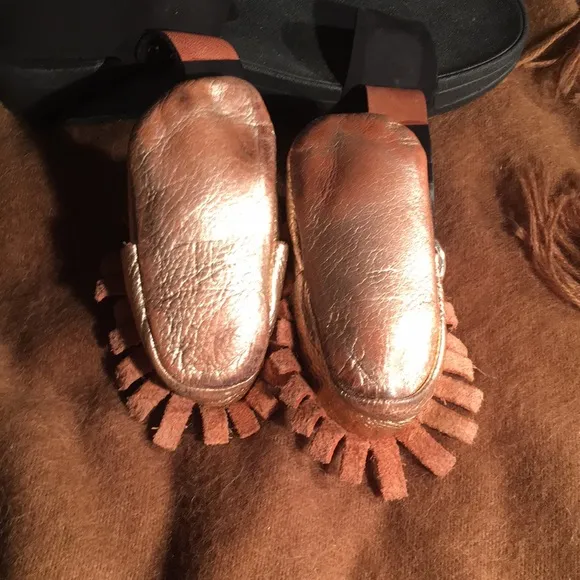 Freshly Picked Baby Gold bow Moccasins extra soft fine Leather