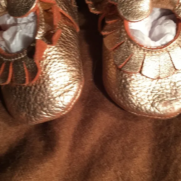 Freshly Picked Baby Gold bow Moccasins extra soft fine Leather