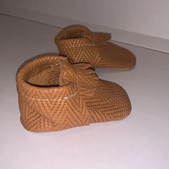 Freshly picked basket weave moccasins crib shoes