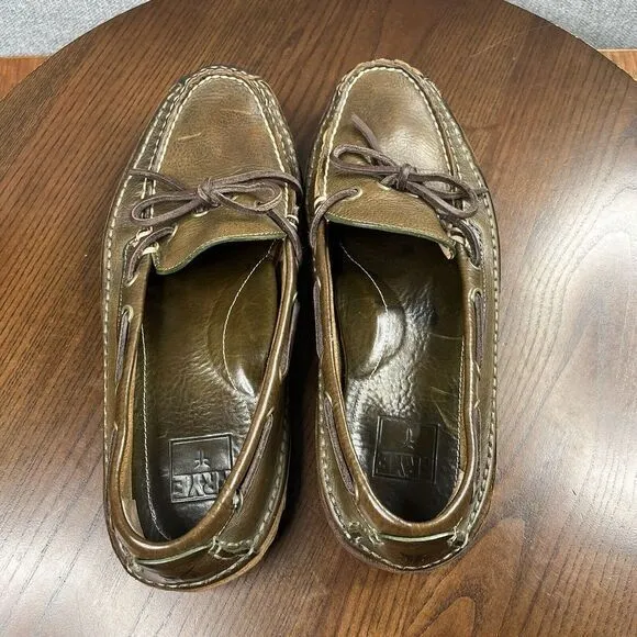 Frye Boat Shoes Mens Size 11 Green Brown Tone Comfort‎ Moc Toe  Loafer 80480