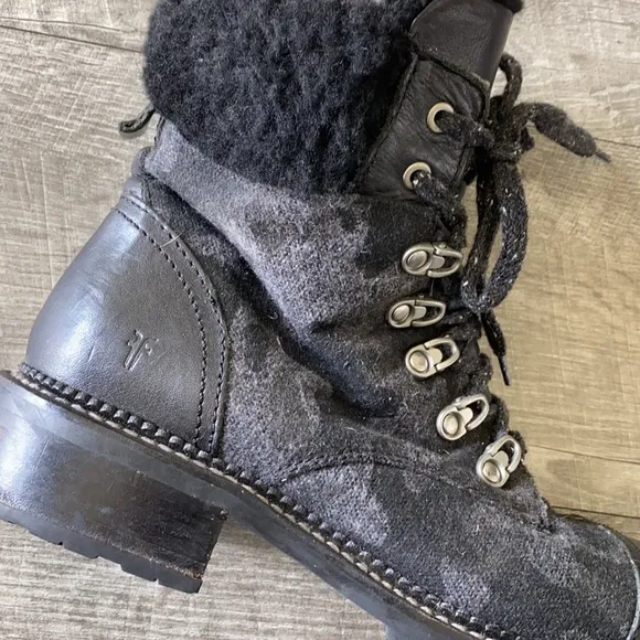 Frye camouflage fur combat boots