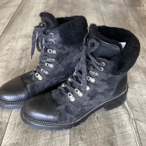 Frye camouflage fur combat boots
