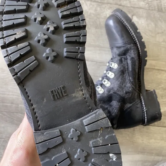 Frye camouflage fur combat boots