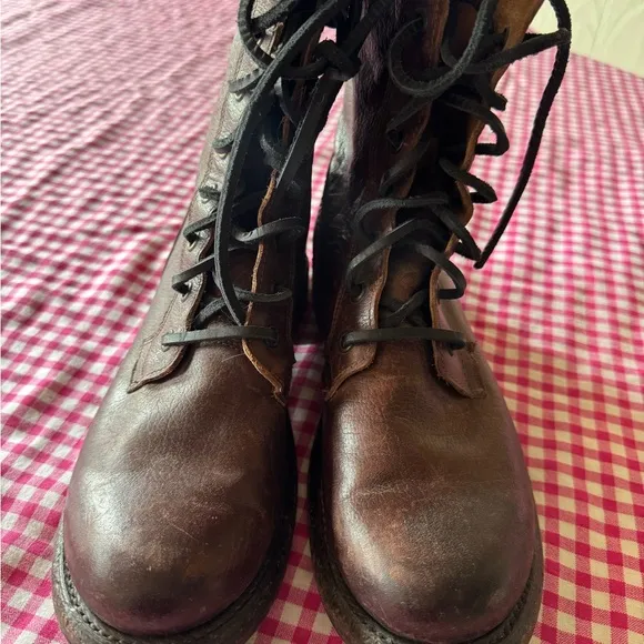 Frye Jenna Combat Boots Distressed Brown