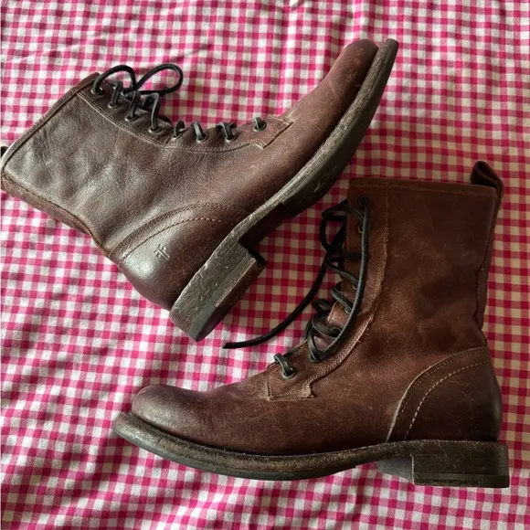 Frye Jenna Combat Boots Distressed Brown