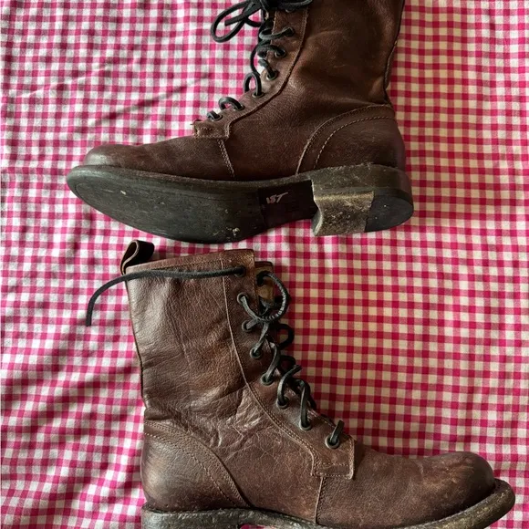 Frye Jenna Combat Boots Distressed Brown