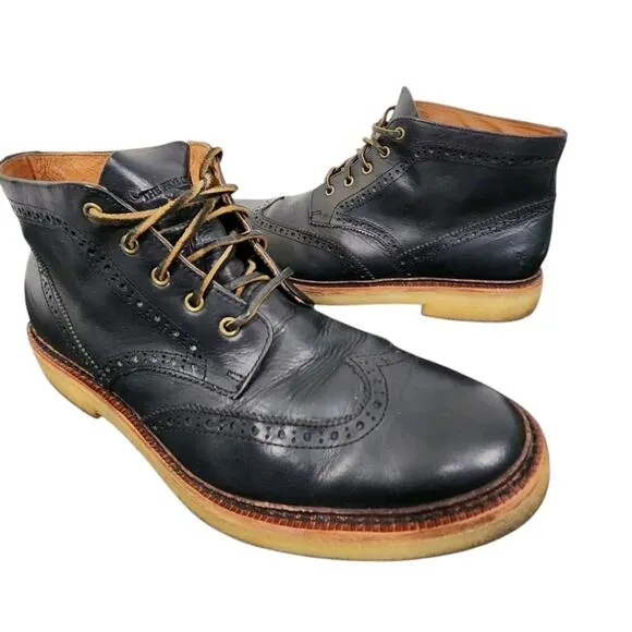 FRYE MENS CHUKKA BOOTS SZ 13 BLACK LEATHER LACE-UP WINGTIP OXFORD STEAMPUNK