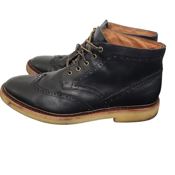 FRYE MENS CHUKKA BOOTS SZ 13 BLACK LEATHER LACE-UP WINGTIP OXFORD STEAMPUNK
