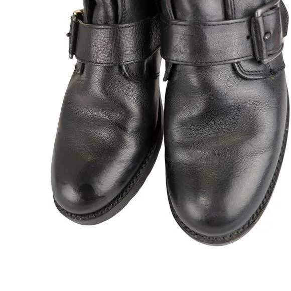 Frye Natalie Triple Buckle Boots Black Leather Short Moto Biker Women 6.5 Combat
