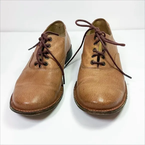 Frye Paige Oxford Light Brown Leather Lace Up Oxford Shoes 74425