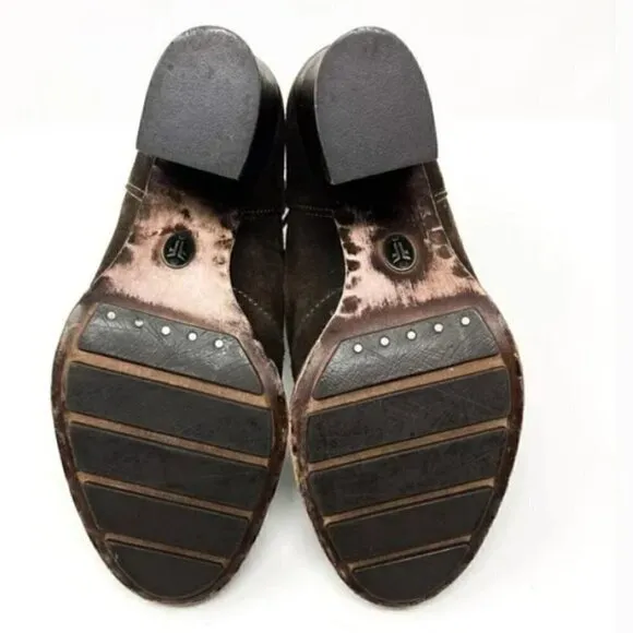 Frye Parker Moc Toe Brown Suede Lace Up Heeled Ankle Boots - Size 7.5