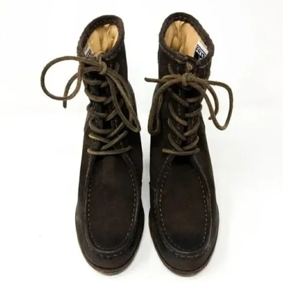 Frye Parker Moc Toe Brown Suede Lace Up Heeled Ankle Boots - Size 7.5