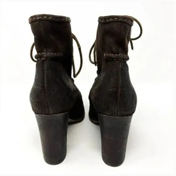 Frye Parker Moc Toe Brown Suede Lace Up Heeled Ankle Boots - Size 7.5
