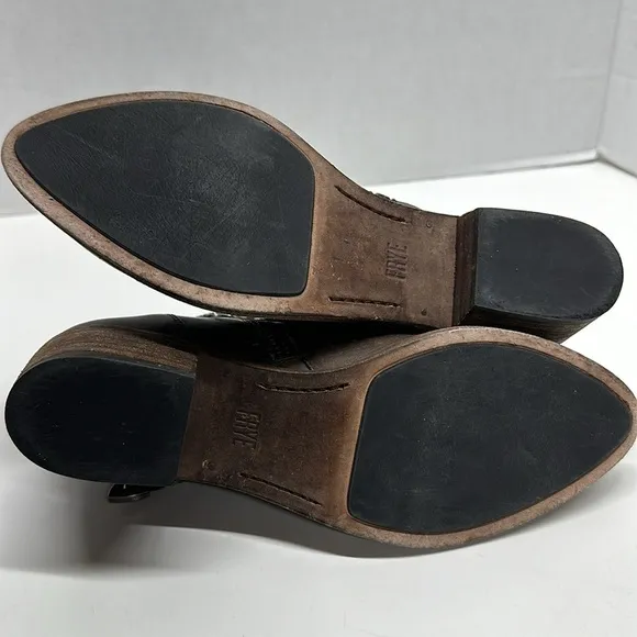 Frye Ray Ankle Booties Western Boots Shoes Double Buckle Dark Brown Size 7.5