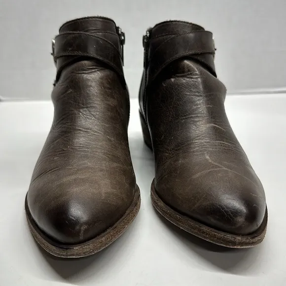 Frye Ray Ankle Booties Western Boots Shoes Double Buckle Dark Brown Size 7.5
