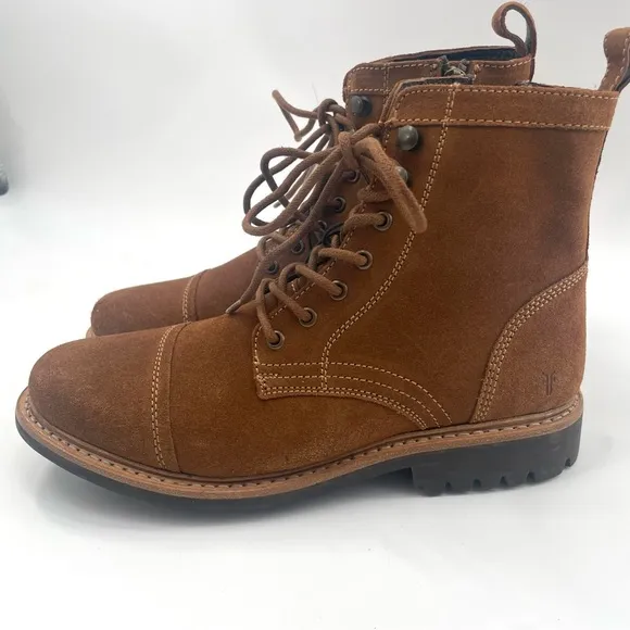 Frye Russell Combat Boots Tan Leather Zip Up FR41606 Mens Multiple Sizes