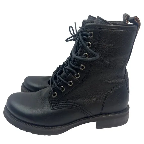 Frye Veronica Combat Black Leather Boot Womens Size 6.5 B (3476276)