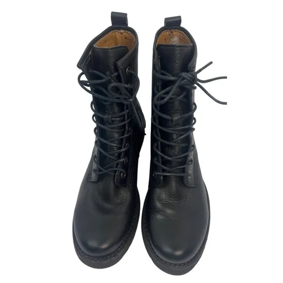 Frye Veronica Combat Black Leather Boot Womens Size 6.5 B (3476276)