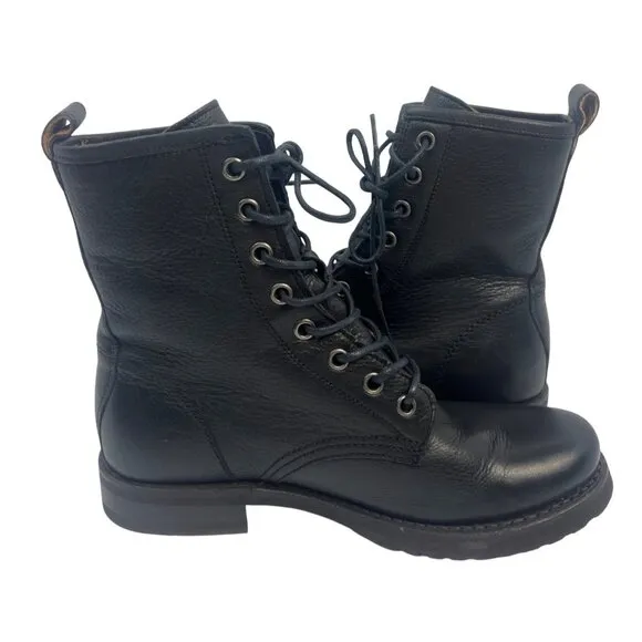 Frye Veronica Combat Black Leather Boot Womens Size 6.5 B (3476276)