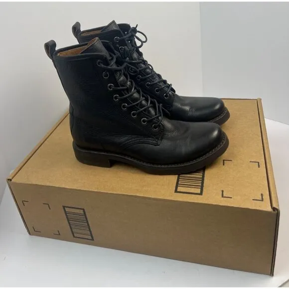 Frye Veronica Combat Black Leather Boot Womens Size 6.5 B (3476276)