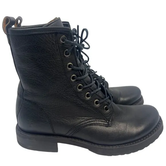 Frye Veronica Combat Black Leather Boot Womens Size 6.5 B (3476276)