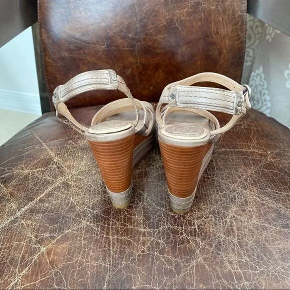 Frye taupe leather Corrina wedges sandals 6