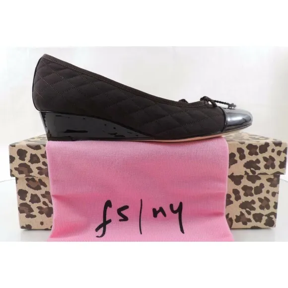 FS/NY French Sole New York Deluxe Wedge Pumps Brown Patent / Nylon Size 8