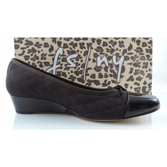 FS/NY French Sole New York Deluxe Wedge Pumps Brown Patent / Nylon Size 8