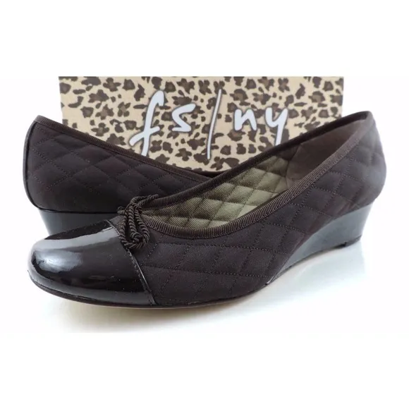 FS/NY French Sole New York Deluxe Wedge Pumps Brown Patent / Nylon Size 8